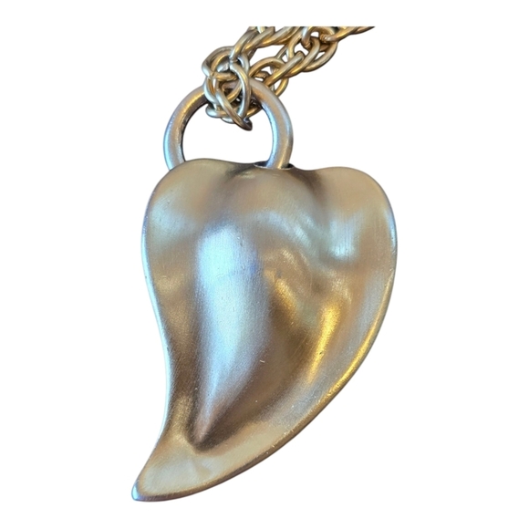 Heart Pendant Brushed Goldtone Long  Chain Link Necklace - Picture 3 of 5